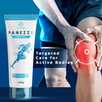 Panezze emulgel tube with a person applying it on a knee, showcasing targeted care for active bodies.